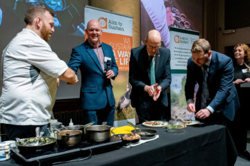 Left to right: (Chef) Hywel Griffith, Rhys Llewellyn, Llyr Gruffydd MS, Samuel Kurtz MS